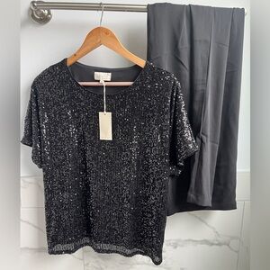 NWT Black sequin shirt and black pants set